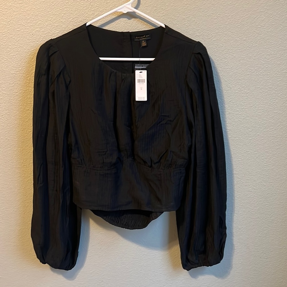 Anthropologie medium, black blouse w open back and sequined detail